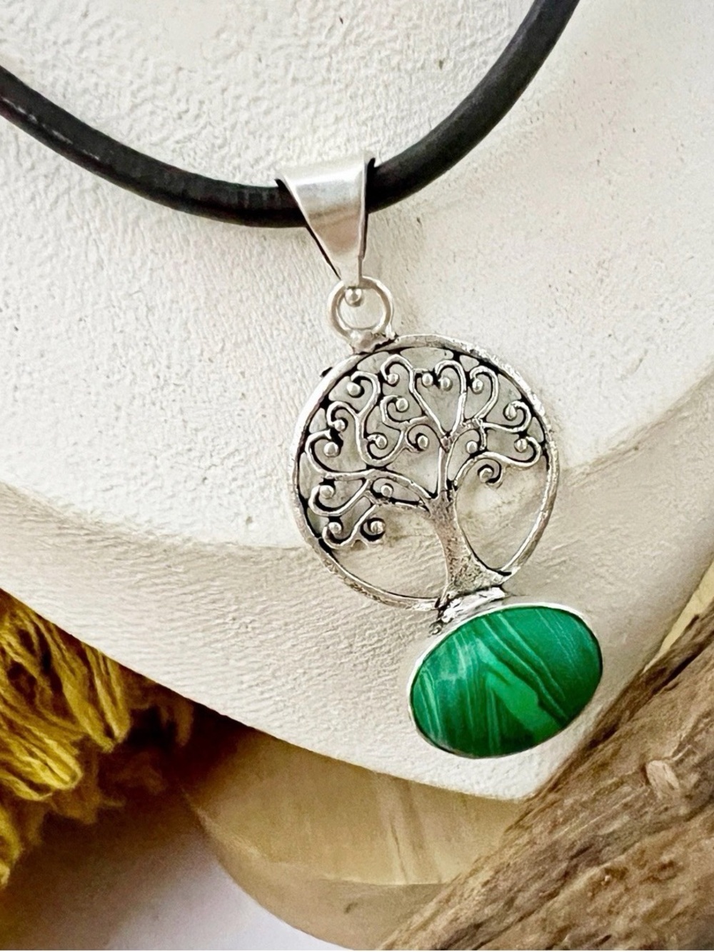 925 Sterling Silver Malachite Necklace Tree of Life gemstone Womens jewelry - Picture 9 of 9